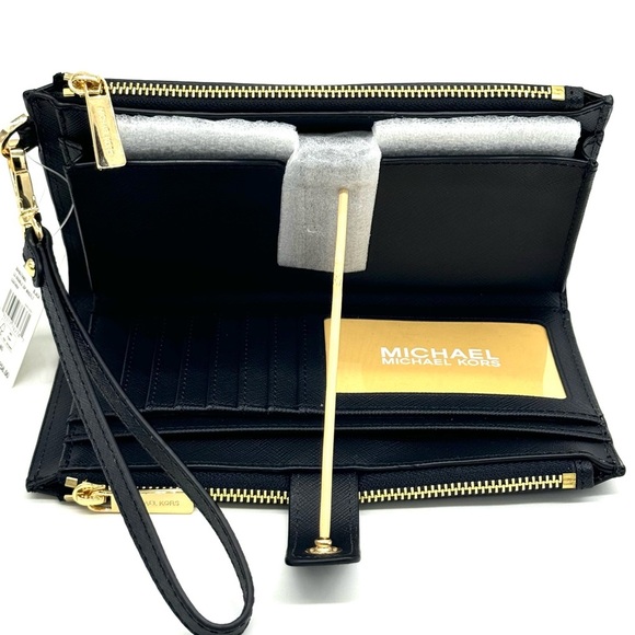 Michael Kors Large Double Zip Wallet Black/Gold - Picture 6 of 7